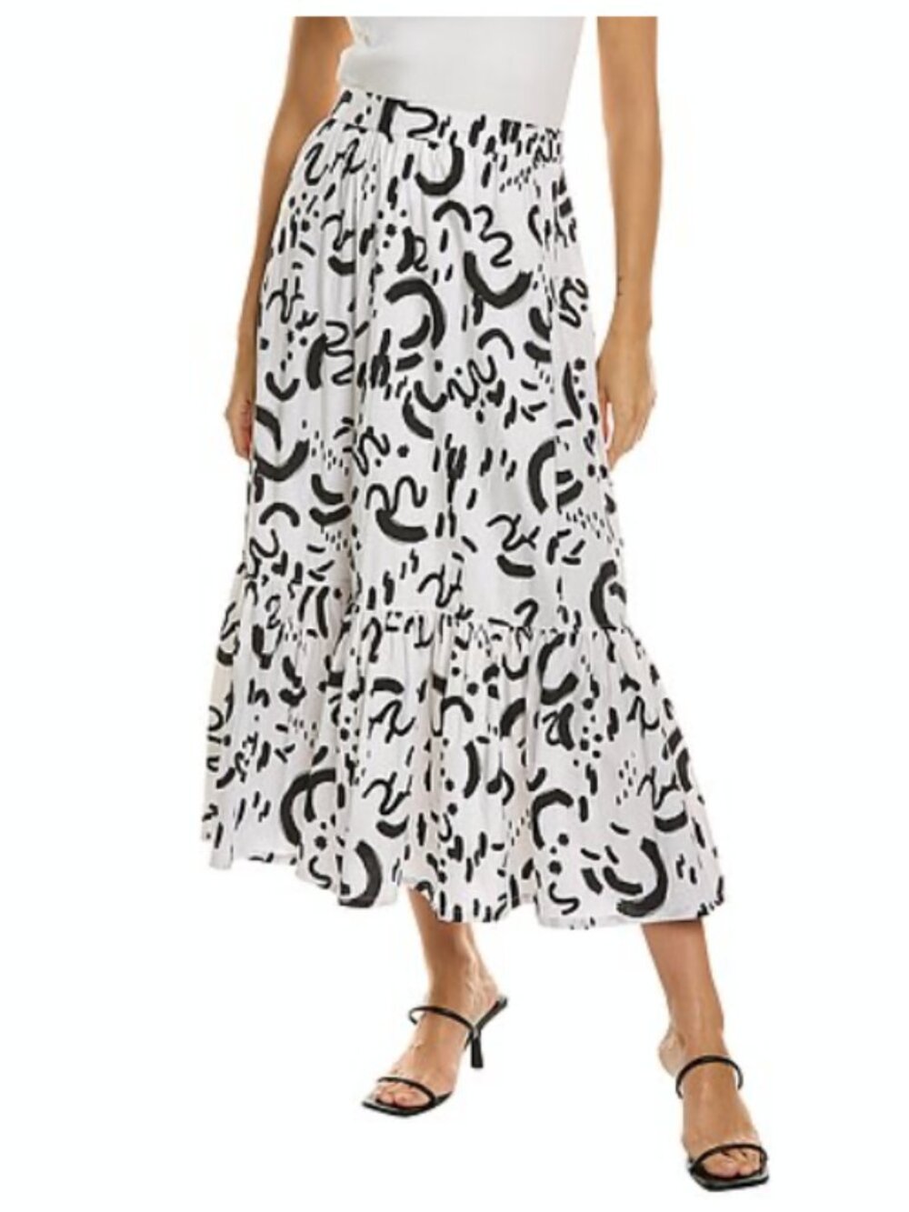 T Tahari Ruffle Hem Maxi Skirt in Black/White